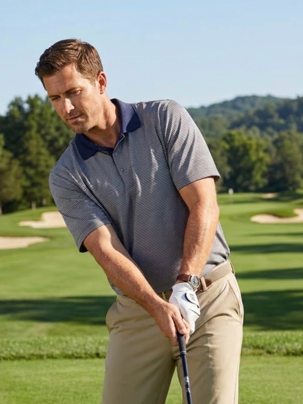 Jos. A. Bank Ledbetter Golf Navy and Gray Striped Polo Shirt